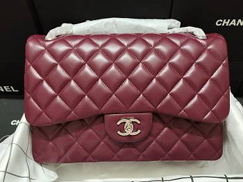 Chanel Lampskin Flap Bag A1113 With Silver Hardware 30cm Red