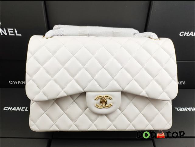 Chanel Lampskin Flap Bag A1113 With Gold Hardware 30cm White - 1