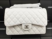 Chanel Lampskin Flap Bag A1113 With Silver Hardware 30cm White - 1