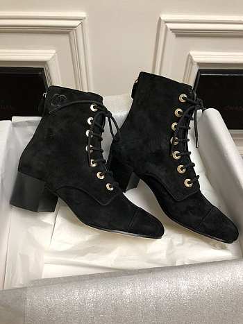 Chanel Suede Leather Boots Black