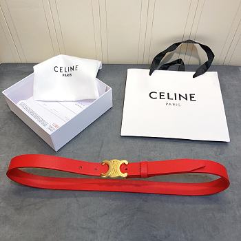Celine Cowhide Leather Belt Red Size 2.5 cm
