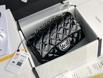 Chanel Patent Leather Flap Bag Black & Silver-tone Hardware 20 cm