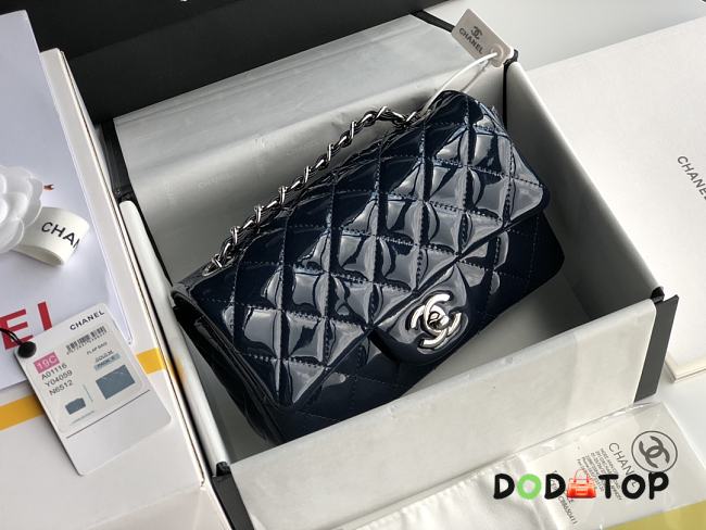 Chanel Patent Leather Flap Bag Navy Blue & Silver-tone Hardware 20 cm - 1