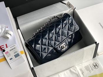 Chanel Patent Leather Flap Bag Navy Blue & Silver-tone Hardware 20 cm