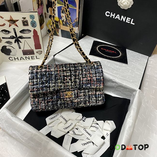Chanel Tweed and Gold-tone Metal Flap Bag Colorful A01112 Size 25.5 cm - 1