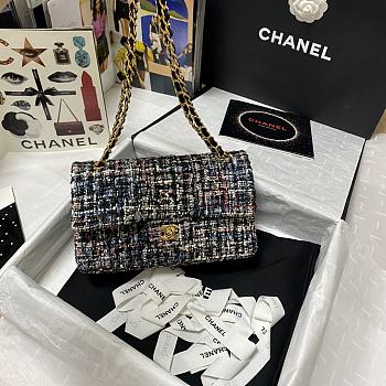 Chanel Tweed and Gold-tone Metal Flap Bag Colorful A01112 Size 25.5 cm