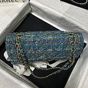 Chanel Tweed and Gold-tone Metal Flap Bag Turquoise A01112 Size 25.5 cm - 3