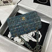 Chanel Tweed and Gold-tone Metal Flap Bag Turquoise A01112 Size 25.5 cm - 5