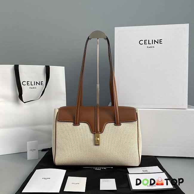 Celine Medium Soft 16 Bag In Calfskin Tan/White 195542 Size 33 x 23 x 14 cm - 1