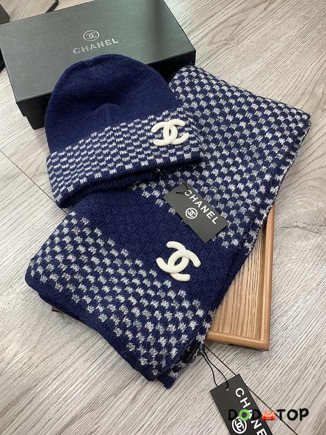 Chanel Set Hat and Scarf Blue - 1