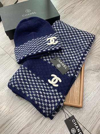 Chanel Set Hat and Scarf Blue