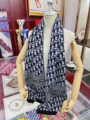Dior Oblique Jacquard Blue Wool Scarf Size 190 x 30 cm - 6