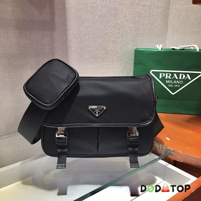 Prada Small Nylon and Saffiano Leather Bag Black 2VD769 Size 26 cm - 1
