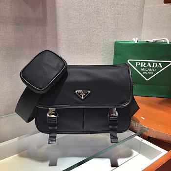 Prada Small Nylon and Saffiano Leather Bag Black 2VD769 Size 26 cm