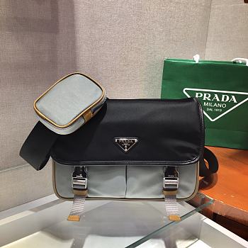 Prada Small Nylon and Saffiano Leather Bag Black/Gray 2VD769 Size 26 cm