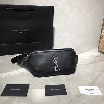 YSL Classic Grain Leather Belt Bag Silver-tone Metal 569737 Size 25 × 14 × 3.5 cm