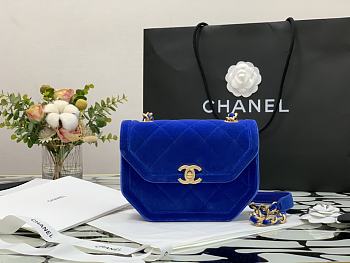 Chanel Mini Flap Bag Blue Velvet AS2597 Size 19 x 15 x 6 cm