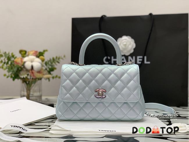 Chanel Small Coco Handle Light Blue Caviar & Iridescent Metal Size 23 cm - 1