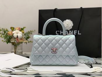 Chanel Small Coco Handle Light Blue Caviar & Iridescent Metal Size 23 cm
