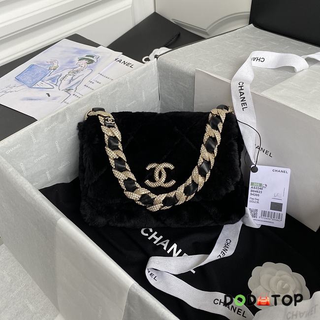 Chanel Flap Bag Shearling Lambskin & Gold-Tone Metal Black AS2240 Size 21.5 cm - 1