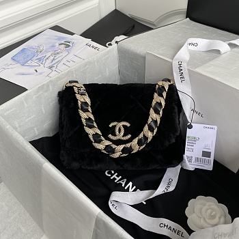Chanel Flap Bag Shearling Lambskin & Gold-Tone Metal Black AS2240 Size 21.5 cm
