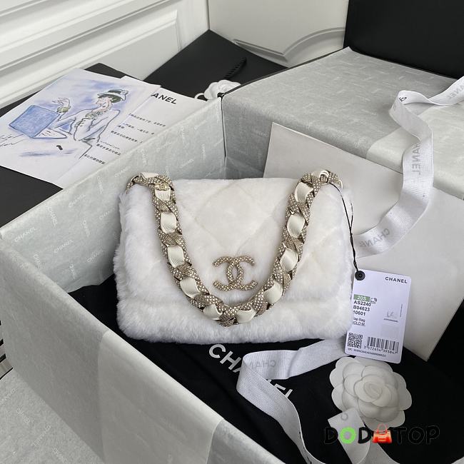 Chanel Flap Bag Shearling Lambskin & Gold-Tone Metal White AS2240 Size 21.5 cm - 1