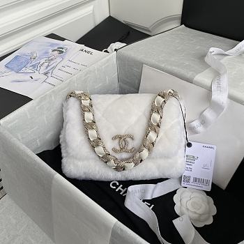 Chanel Flap Bag Shearling Lambskin & Gold-Tone Metal White AS2240 Size 21.5 cm