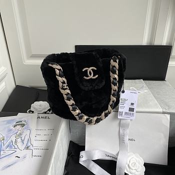 Chanel Shearling Bucket Bag Black AS2257 Size 16 x 18 x 12 cm