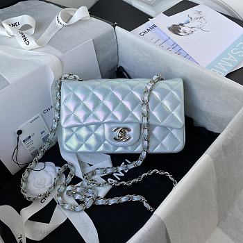 Chanel Small Classic Iridescent Light Blue Handbag A01116 Size 20 cm
