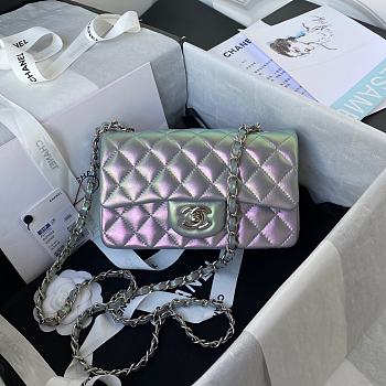 Chanel Small Classic Iridescent Light Grey Handbag A01116 Size 20 cm