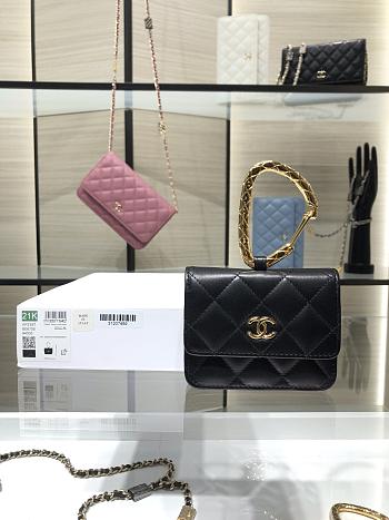 Chanel Card Holder With Jewel Hook Black & Gold-tone Metal AP2397 Size 11 cm