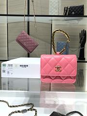 Chanel Card Holder With Jewel Hook Pink & Gold-tone Metal AP2397 Size 11 cm - 1