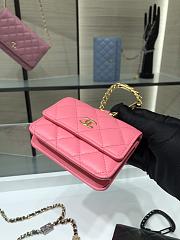 Chanel Card Holder With Jewel Hook Pink & Gold-tone Metal AP2397 Size 11 cm - 6