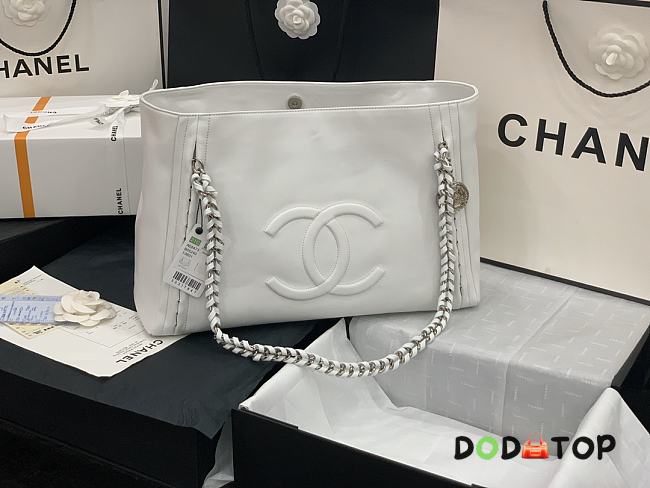 Chanel Soft Calfskin Shopping Bag Top Handle White AS8473 Size 42 cm - 1