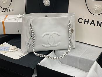 Chanel Soft Calfskin Shopping Bag Top Handle White AS8473 Size 42 cm