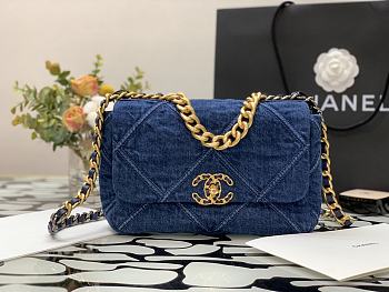 Chanel 19 Large Handbag Denim Fabric Size 30 cm