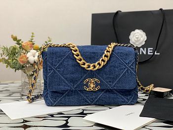 Chanel 19 Handbag Denim Fabric Size 26 cm