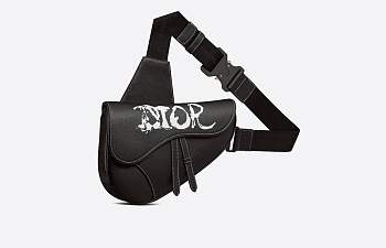 Dior And Peter Doig Saddle Bag Black Grain Calfskin Size 26 x 19 x 4.5 cm