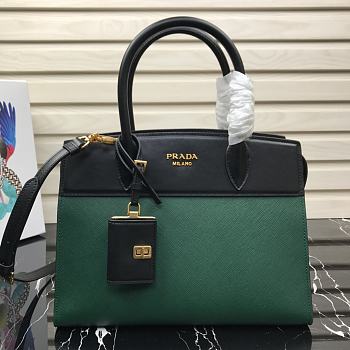 Prada Saffiano Leather Esplanade Bag Black/Green 1BA046 Size 30 x 22 x 14 cm