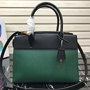 Prada Saffiano Leather Esplanade Bag Black/Green 1BA046 Size 30 x 22 x 14 cm - 5