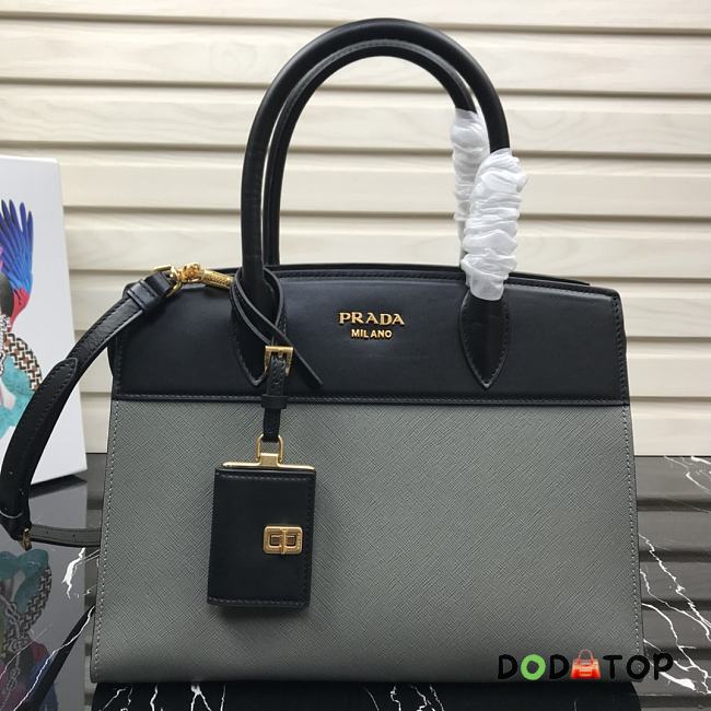 Prada Saffiano Leather Esplanade Bag Black/Gray 1BA046 Size 30 x 22 x 14 cm - 1