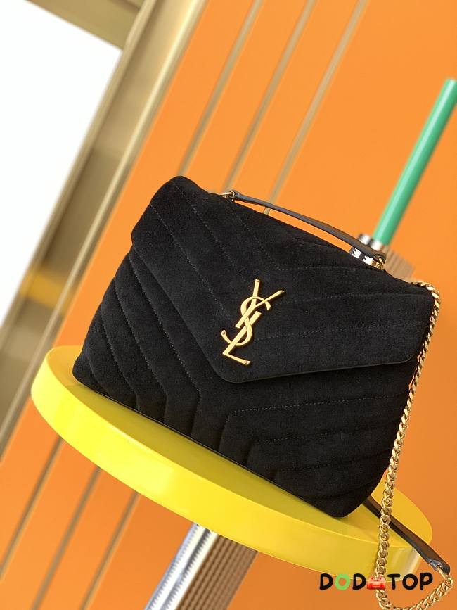 YSL Loulou Small Bag In Y-Quilted Suede Black 494699 Size 25 x 17 x 9 cm - 1