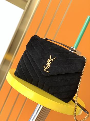 YSL Loulou Small Bag In Y-Quilted Suede Black 494699 Size 25 x 17 x 9 cm