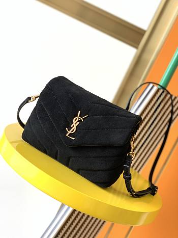 YSL Loulou Toy Bag In Y-Quilted Suede Black 678401 Size 20 x 14 x 7 cm