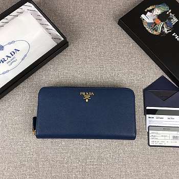 Prada Large Saffiano Leather Wallet Navy Blue 1ML506 Size 20 x 10 cm