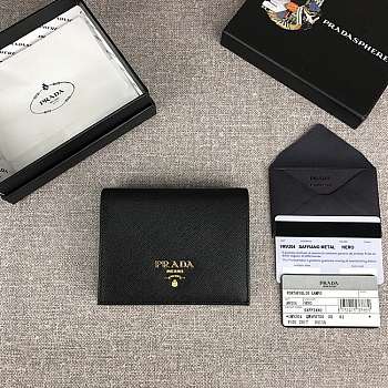 Prada Small Saffiano Leather Wallet Black 1MV204 Size 11.2 x 8.5 cm