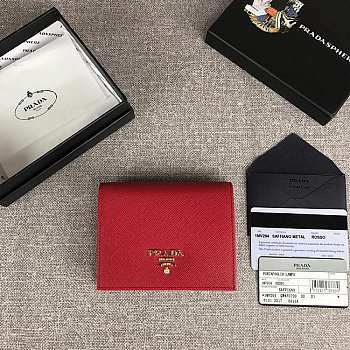 Prada Small Saffiano Leather Wallet Red 1MV204 Size 11.2 x 8.5 cm