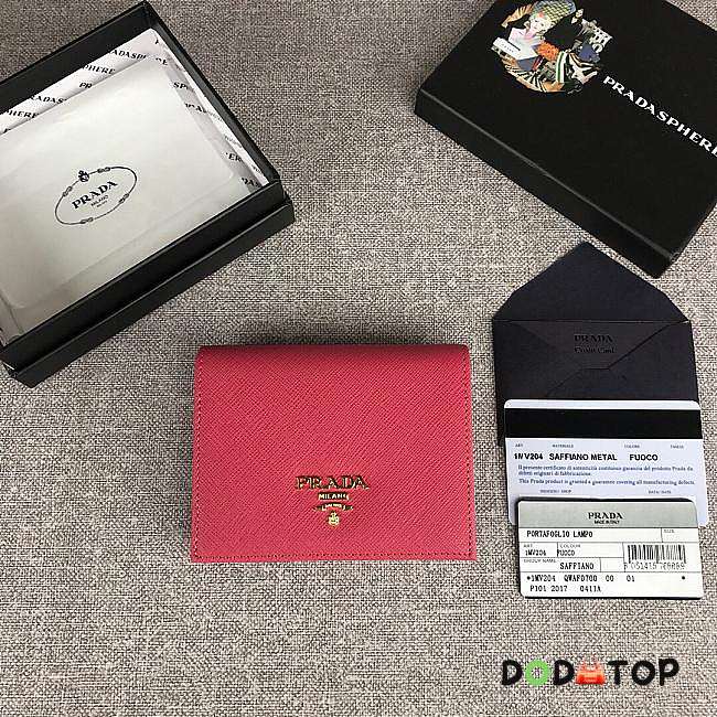 Prada Small Saffiano Leather Wallet Rose Red 1MV204 Size 11.2 x 8.5 cm - 1