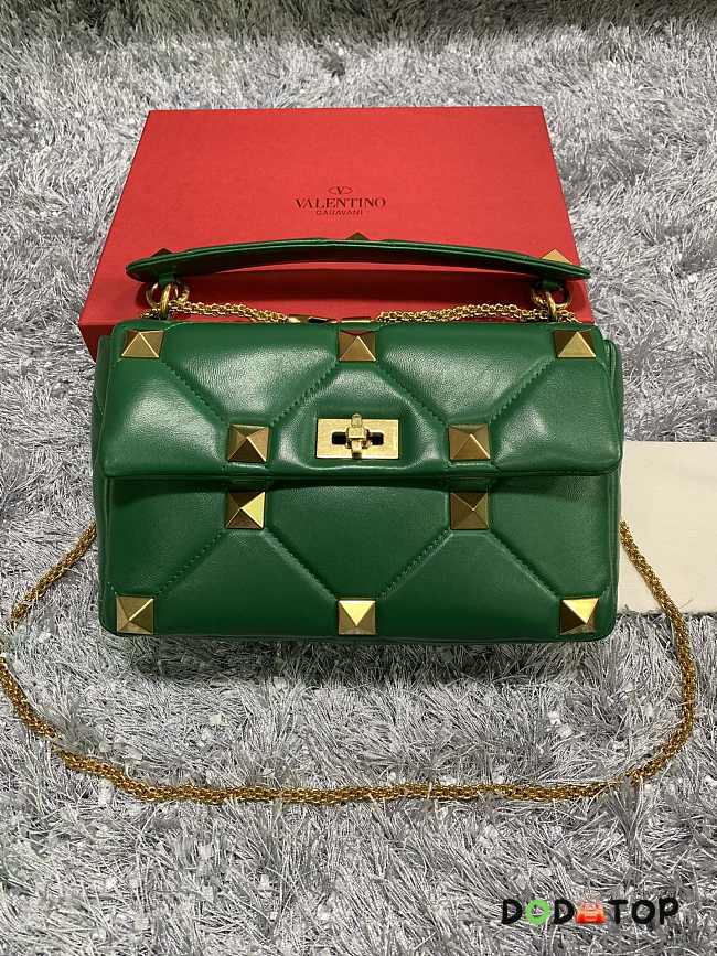 Valentino Large Roman Stud Shoulder Bag Green Size 30 x 20 x 12 cm - 1