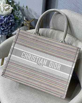 Dior Book Tote Multicolor Stripes Embroidery M1296 Size 36.5 x 28 x 14 cm